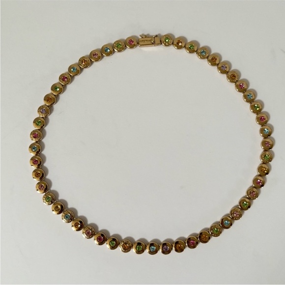 Coach Crystal Tennis Necklace Statement Designer Jewelry Gold Pastel Pink Blue - Picture 2 of 11